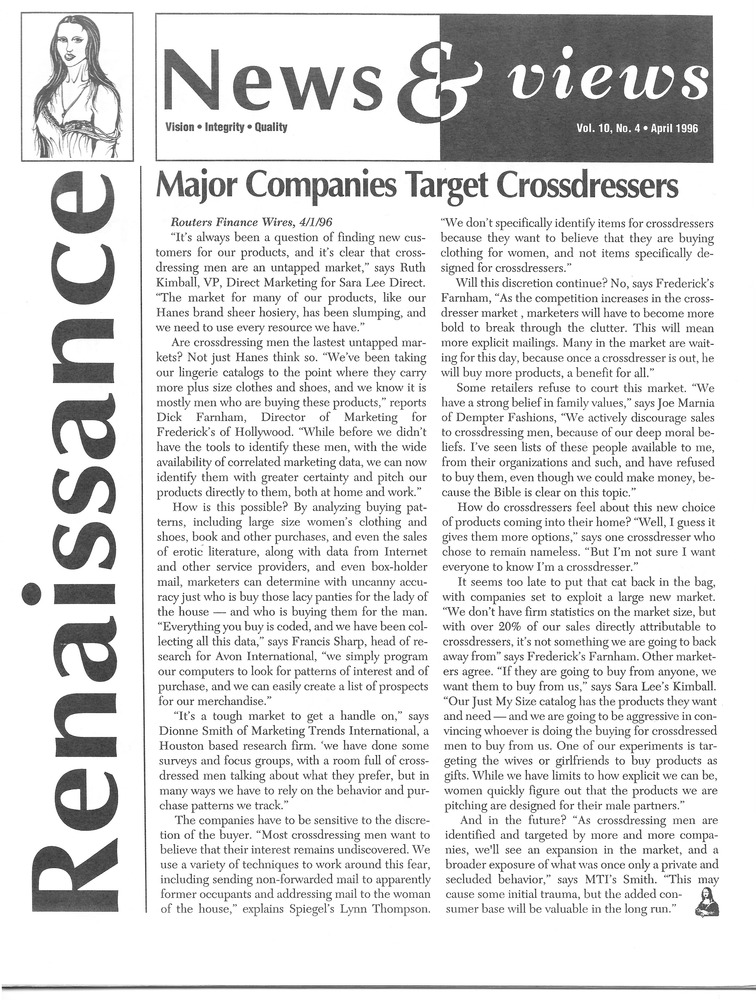 Download the full-sized PDF of Renaissance News & Views Vol. 10, No. 4 (April, 1996)