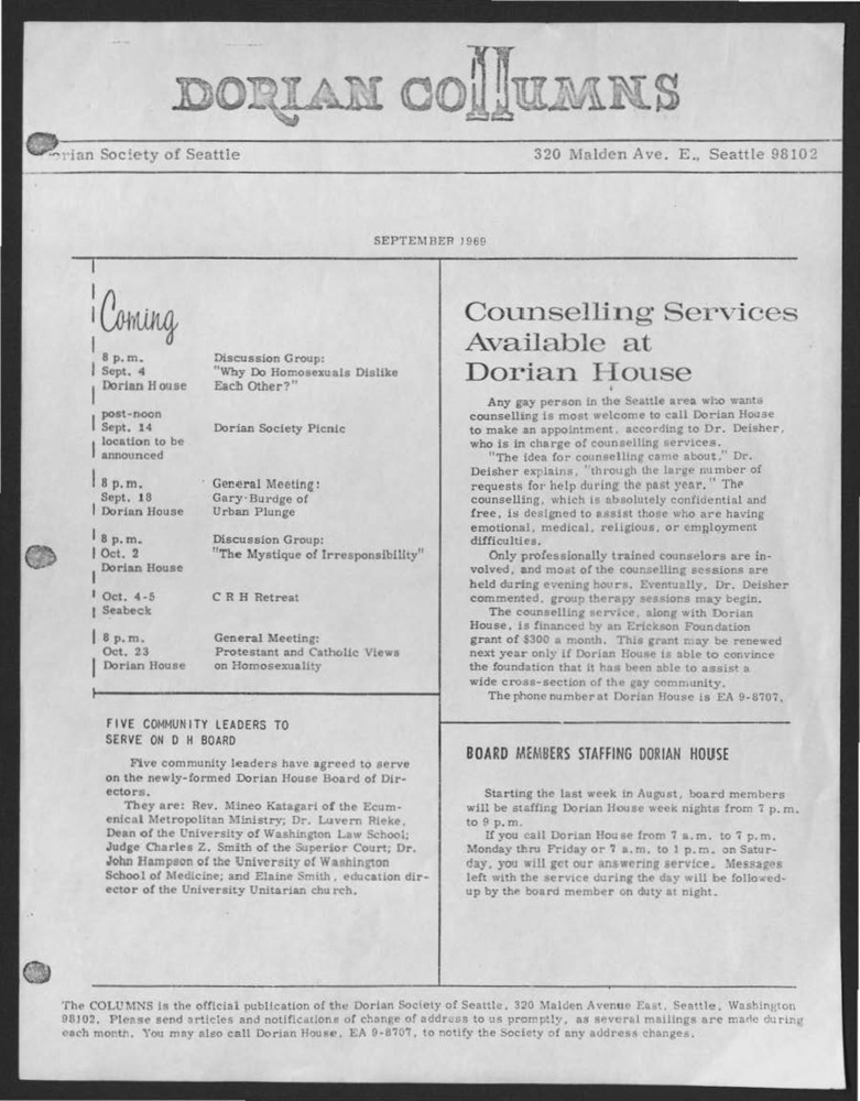 Download the full-sized PDF of Dorian Columns, September 1969