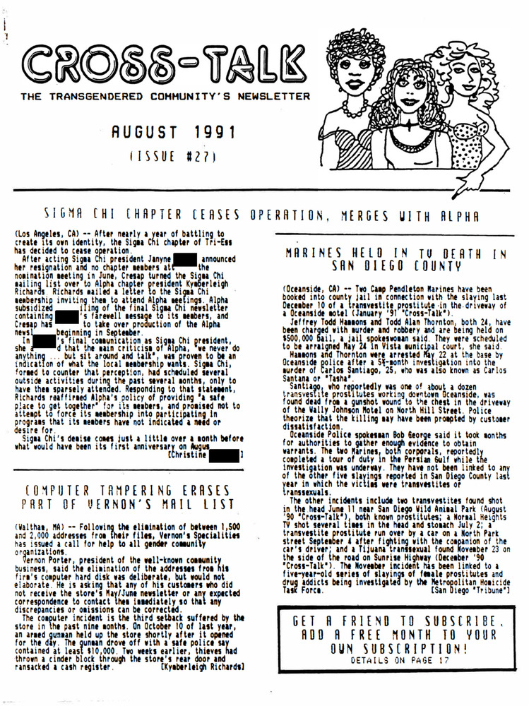 Download the full-sized PDF of Cross-Talk The Transgender Community News & Information Monthly, No. 27 (August, 1991)