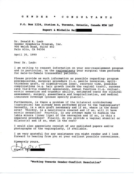 Download the full-sized image of Letter from Rupert Raj to Dr. Donald R. Laub (April 20, 1990)