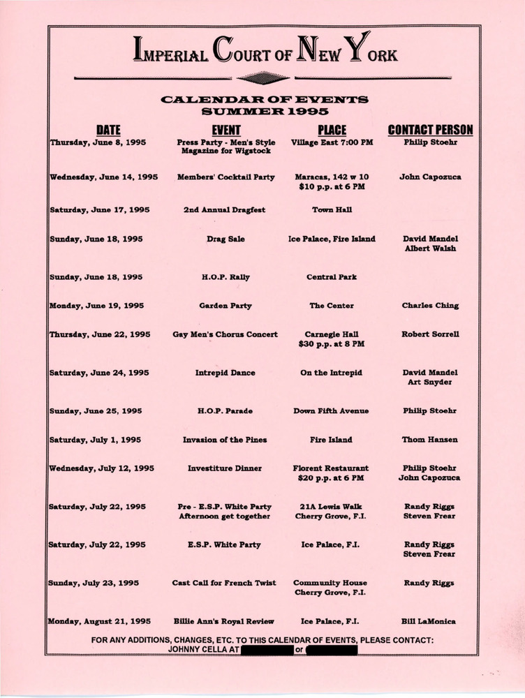 Download the full-sized PDF of Imperial Court of New York Calendar of Events: Summer 1995
