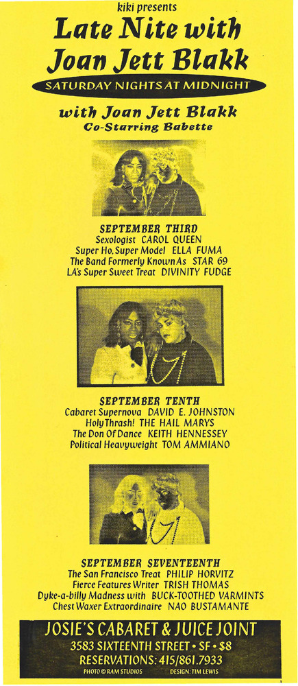 Download the full-sized PDF of Flyer Advertising the Late Nite with Joan Jett Blakk show with Josie's Cabaret and Juice Joint