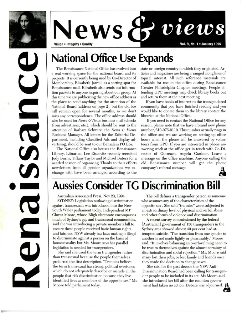 Download the full-sized PDF of Renaissance News & Views, Vol. 9 No. 1 (January 1995)