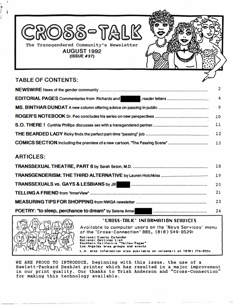 Download the full-sized PDF of Cross-Talk: The Transgender Community News & Information Monthly, No. 37 (August, 1992)