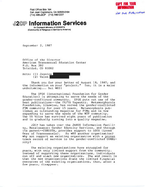 Download the full-sized image of Letter from Joanna M. Clark (September 2, 1987)