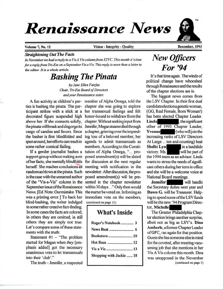 Download the full-sized PDF of Renaissance News, Vol. 7 No. 12 (December 1993)