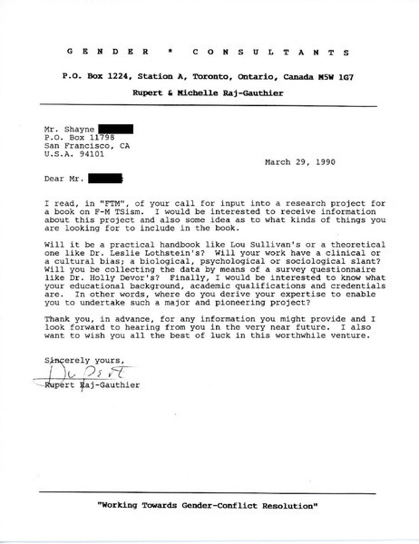 Download the full-sized image of Letter from Rupert Raj to Shayne (March 29, 1990)