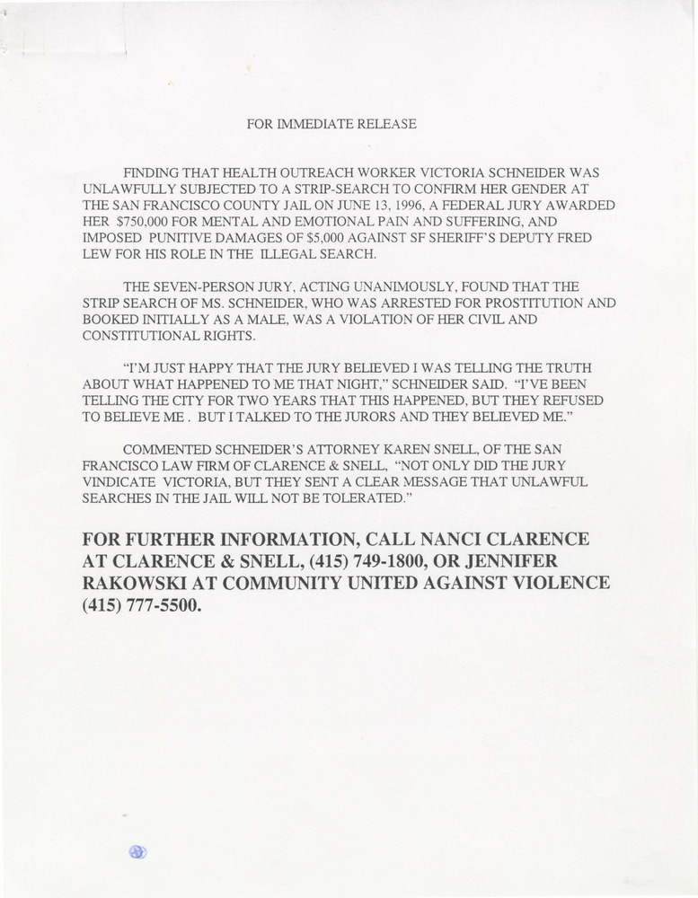 Download the full-sized PDF of Victoria Schneider press release