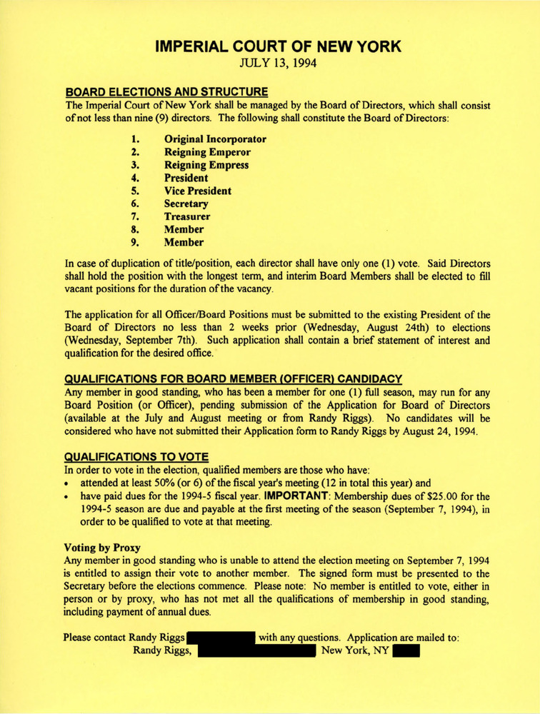 Download the full-sized PDF of The Imperial Court of New York: Board Elections and Structure