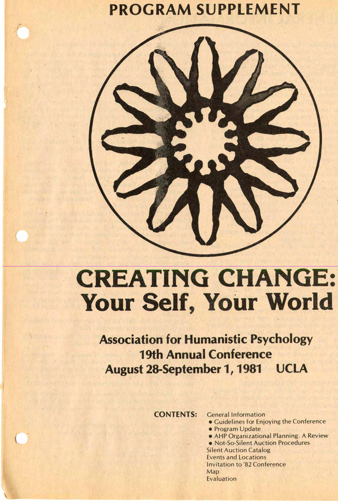 Download the full-sized PDF of Creating Change: Your Self, Your World – Association for Humanistic Psychology 19th Annual Conference Program Supplement