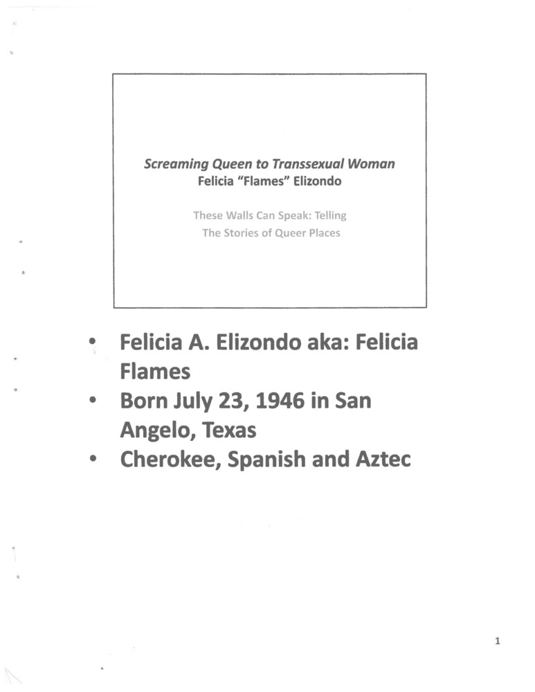 Download the full-sized PDF of Screaming Queen to Transsexual Woman Felicia "Flames" Elizondo