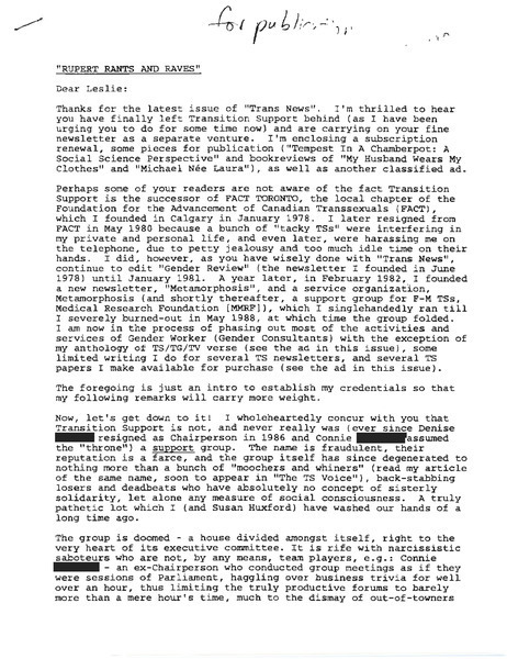 Download the full-sized image of Letter from Rupert Raj to Leslie (c. 1990)