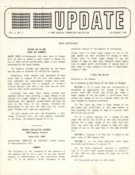 Download the full-sized image of Renaissance Update, Vol. 6, No. 3