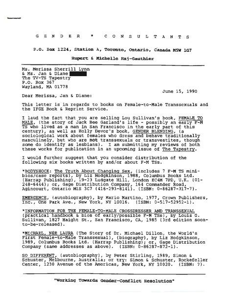 Download the full-sized image of Letter from Rupert Raj to Ms. Merissa Sherrill Lynn & Ms. Jan & Diane Dixon (June 15, 1990)