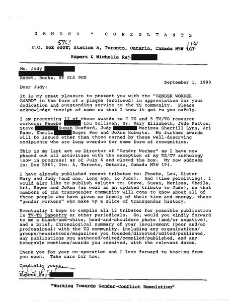 Download the full-sized image of Letter from Rupert Raj to Judy V. Cousins (September 1, 1990)