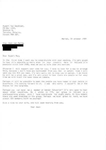 Download the full-sized image of Letter from Jean [redacted] to Rupert Raj (October 30, 1989)