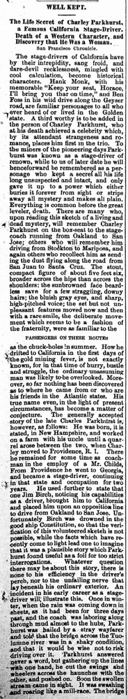 Download the full-sized PDF of The Life Secret of Charley Parkhurst, a Famous California Stage-Driver