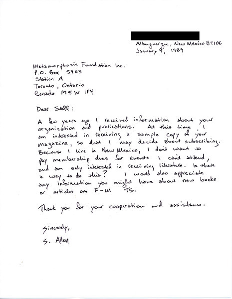 Download the full-sized image of Letter from S. Allen to Rupert Raj (January 9, 1989)