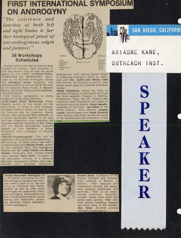 Download the full-sized PDF of First International Symposium on Androgyny Article + Ariadne Kane Speaker Profile and Ephemera