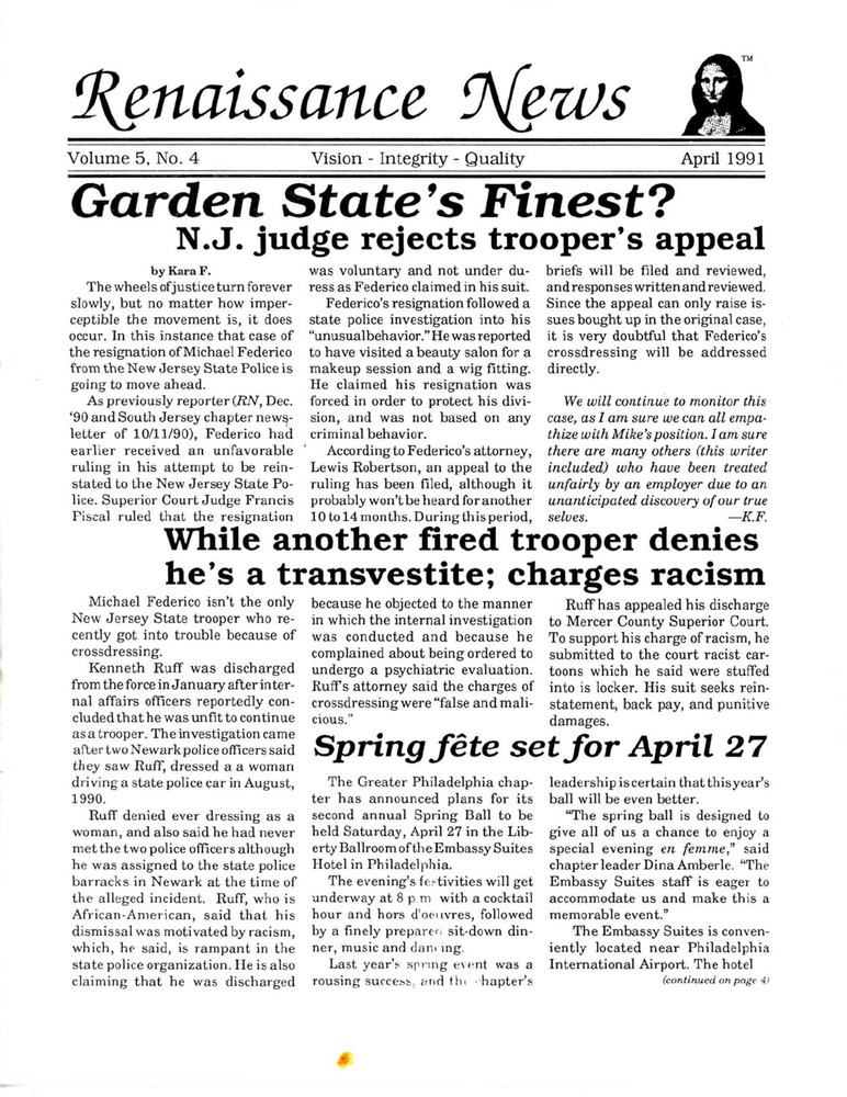 Download the full-sized PDF of Renaissance News, Vol. 5 No. 4 (April 1991)