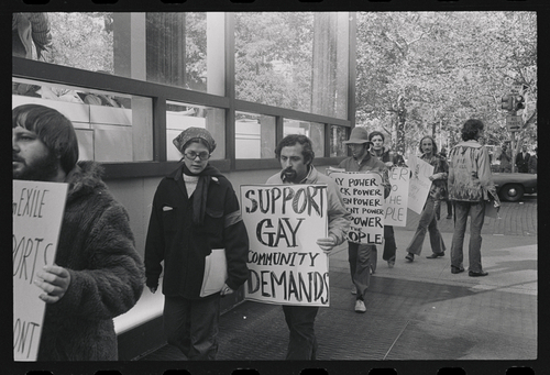 Download the full-sized image of Sylvia Rivera with Protestors at NYU Weinstein Hall Demonstration
