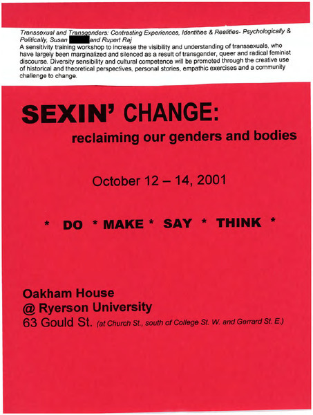 Download the full-sized image of Flyer for Sexin' Change: Reclaiming Our Genders and Bodies