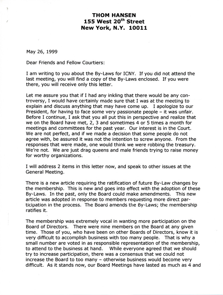 Download the full-sized PDF of Letter from Thom Hansen to Friends and Fellow Courtiers