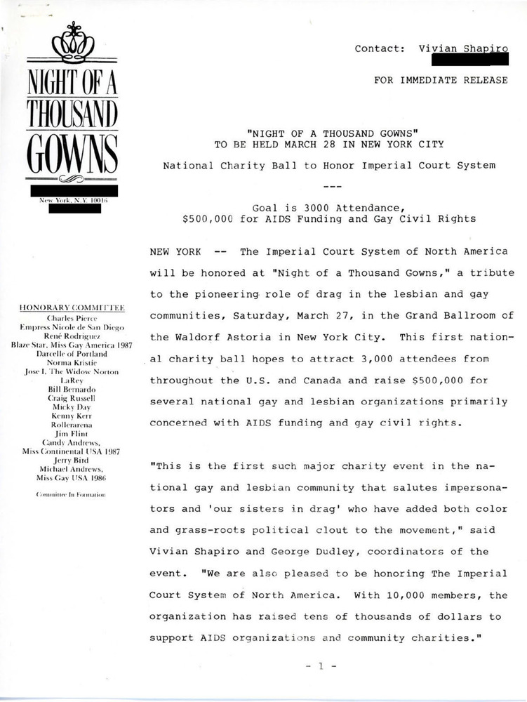 Download the full-sized PDF of Undated Press Release for Night of a Thousand Gowns