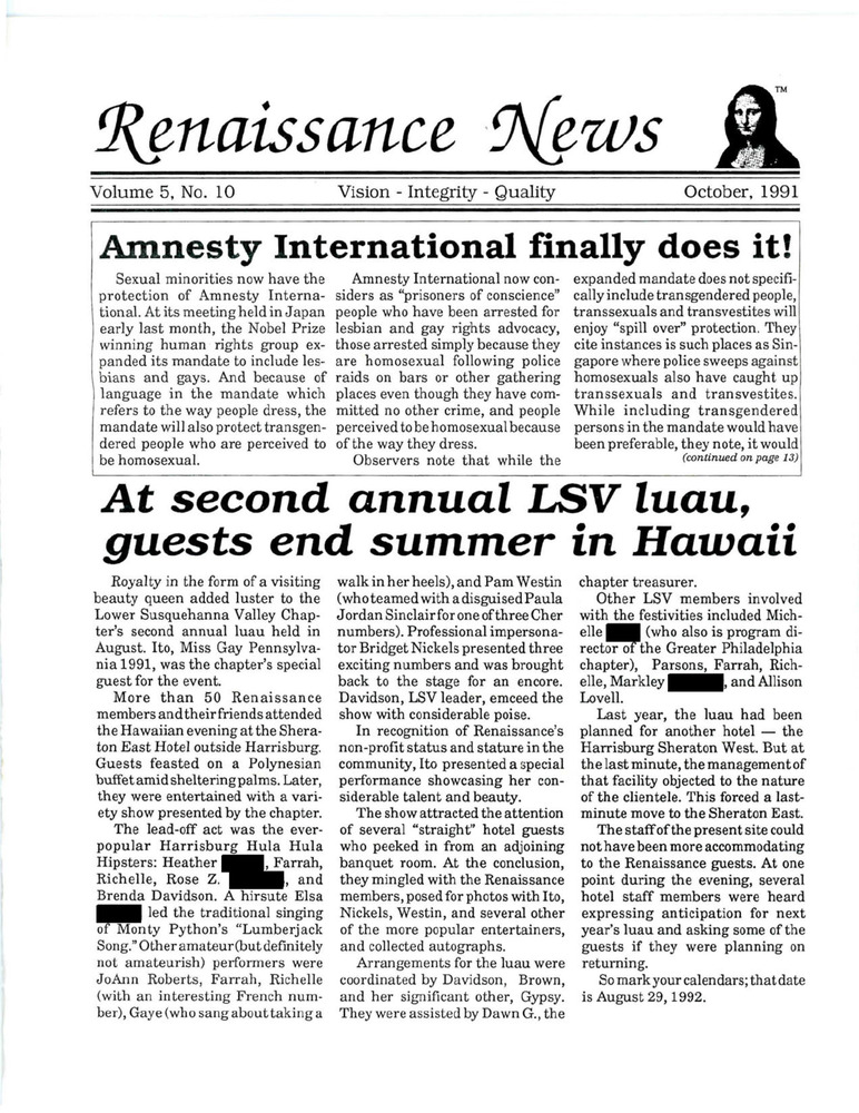 Download the full-sized PDF of Renaissance News, Vol. 5 No. 10 (October 1991)