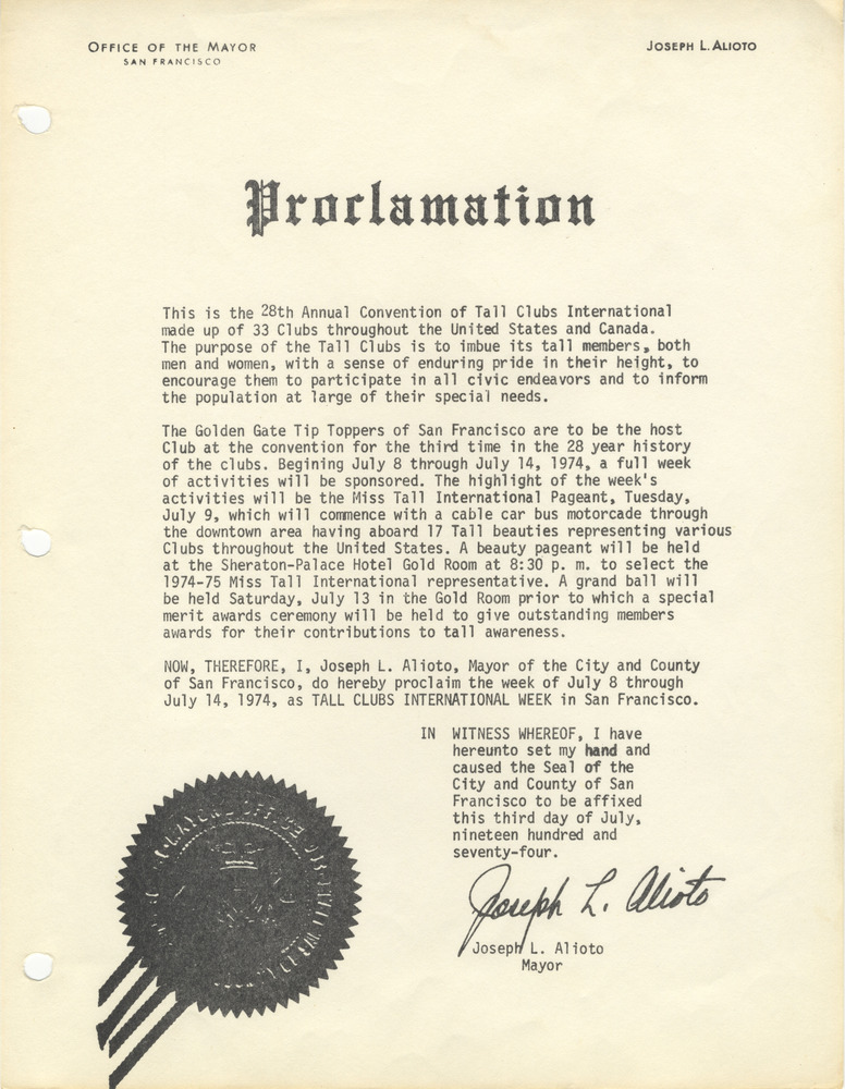 Download the full-sized PDF of Proclamation of Tall Clubs International Week