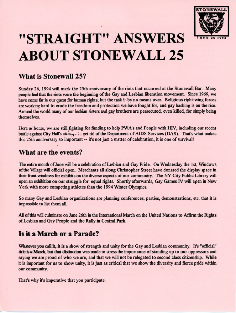 Download the full-sized PDF of "Straight" Answers About Stonewall 25