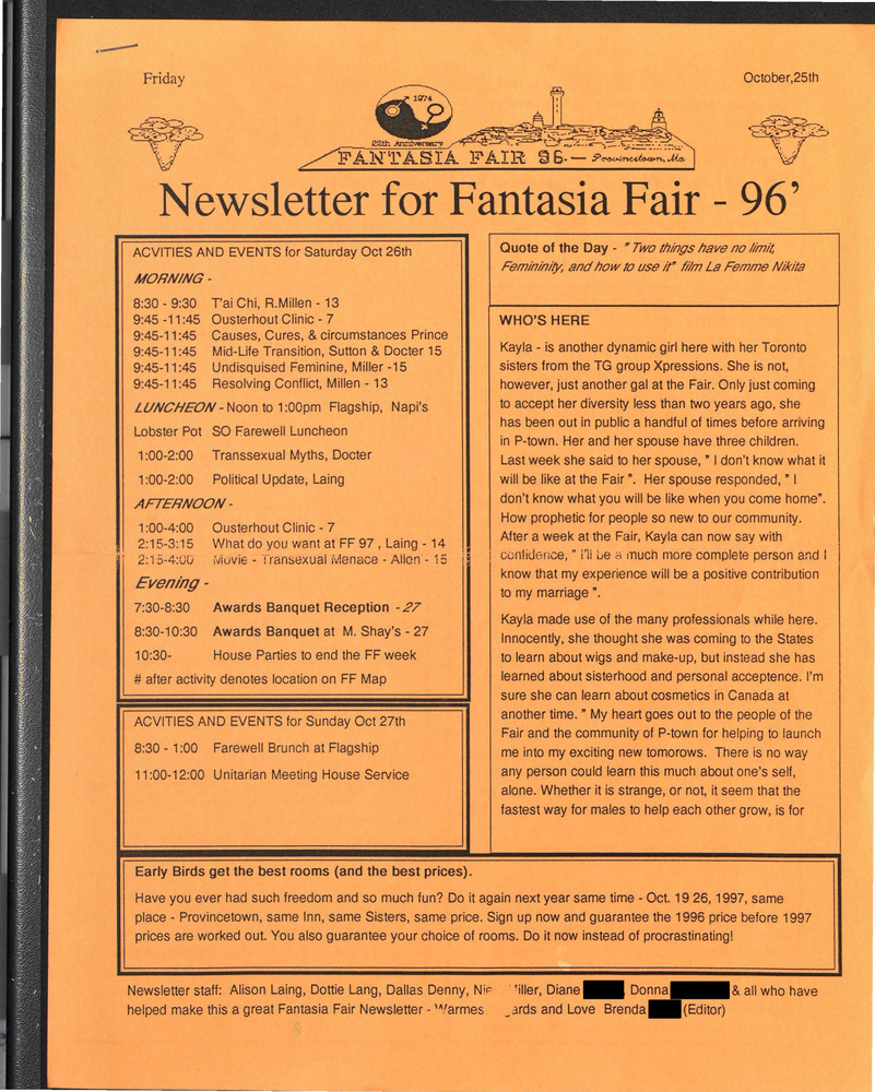 Download the full-sized PDF of Newsletter for Fantasia Fair - 96' (October 25, 1996)