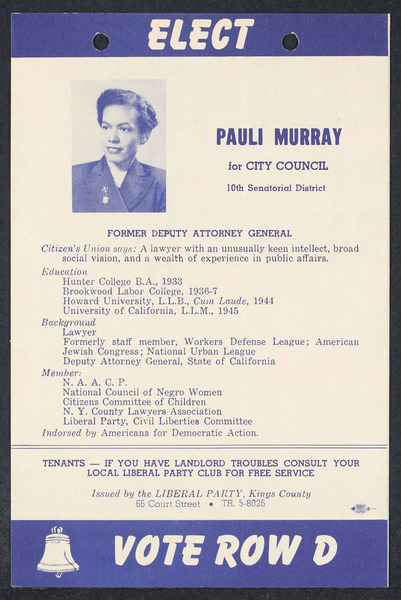 Download the full-sized image of Pauli Murray for City Councilor Campaign Resume