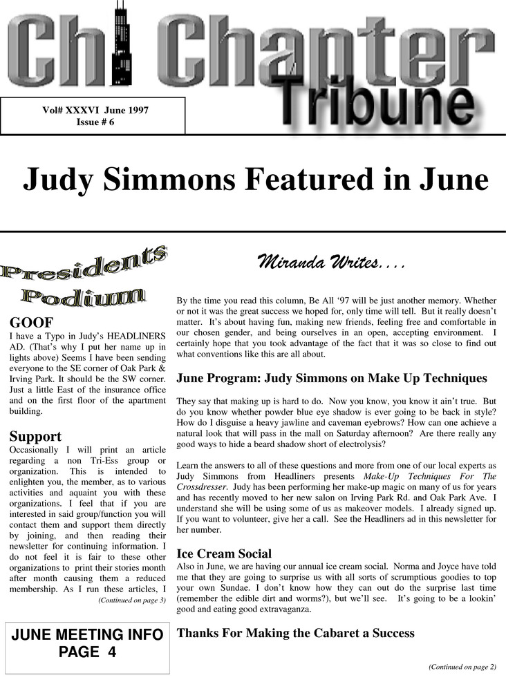 Download the full-sized PDF of Chi Chapter Tribune Vol. 36 Iss. 06 (June, 1997)