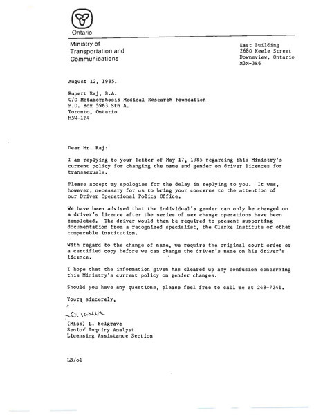 Letter from Rupert Raj to Dr. Kenneth J. Zucker - Digital Transgender ...