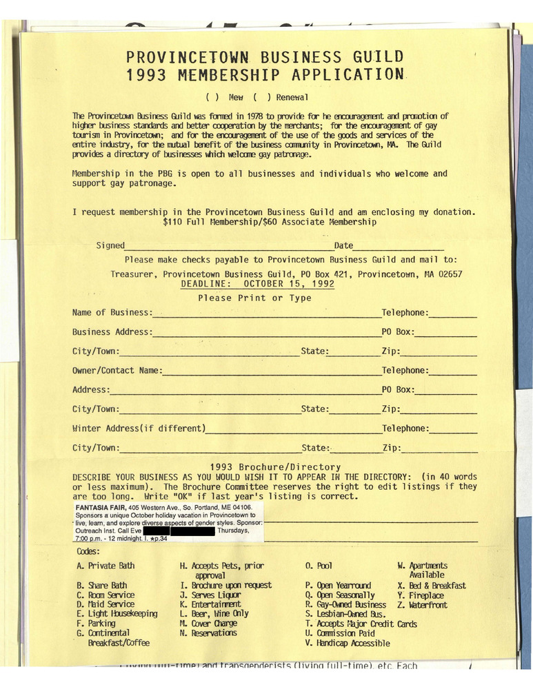 Download the full-sized PDF of Provincetown Business Guild 1993 Membership Application