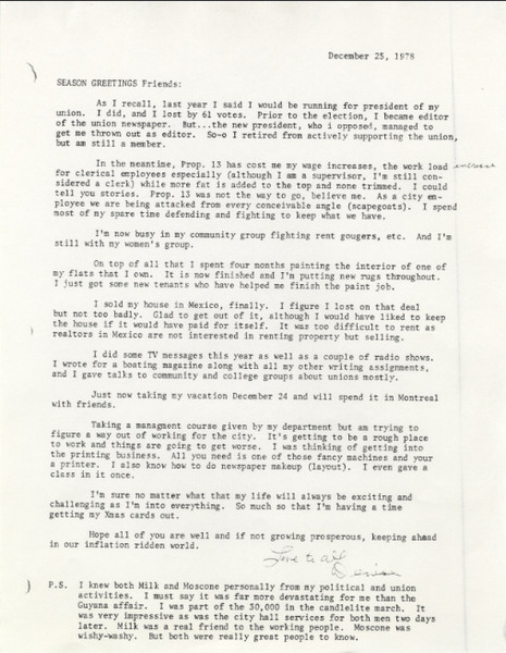 Download the full-sized image of Denise D'Anne's Holiday Letter (1978)