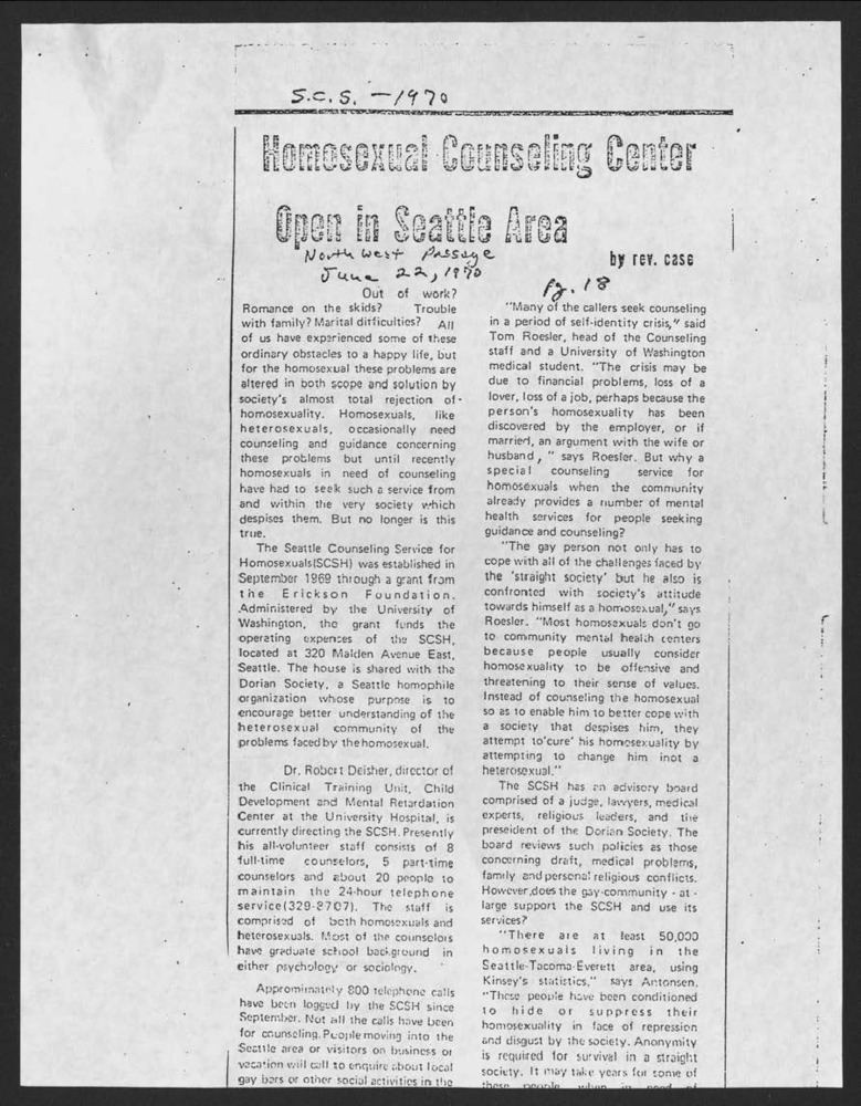 Download the full-sized PDF of Homosexual Counseling Center Opens in Seattle Area