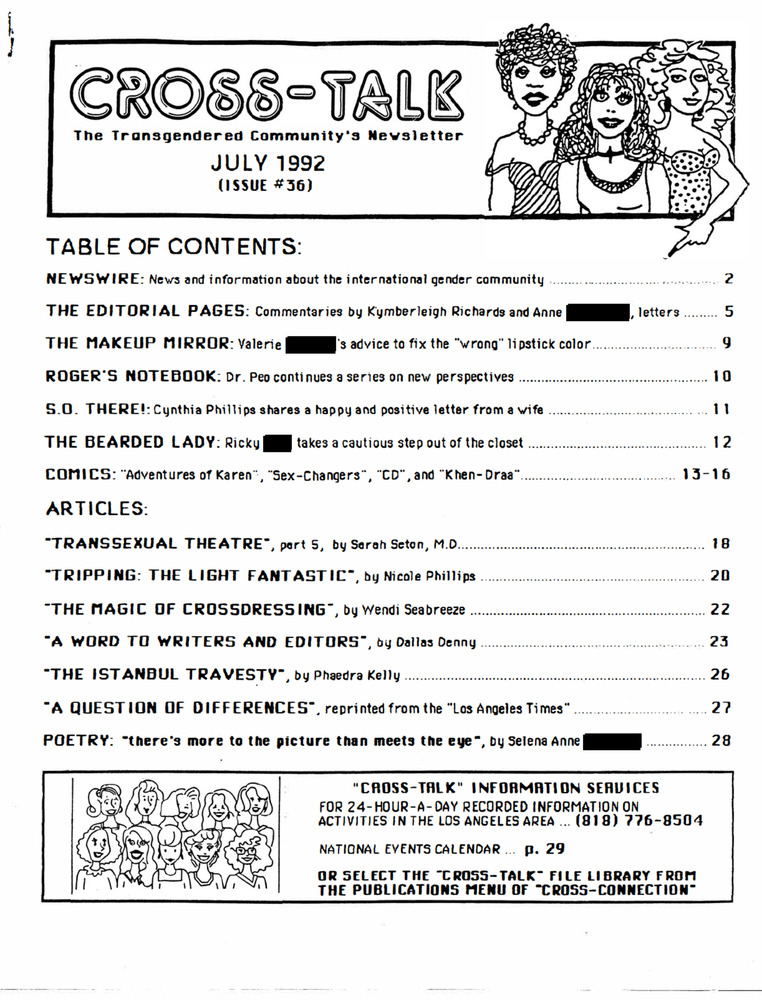 Download the full-sized PDF of Cross-Talk: The Transgender Community News & Information Monthly, No. 36 (July, 1992)