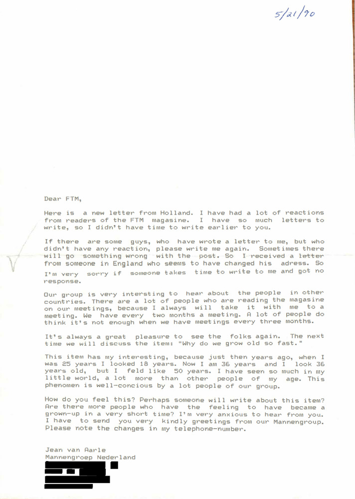 Download the full-sized PDF of Correspondence from Jean Aarle to Lou Sullivan (May 21, 1990)