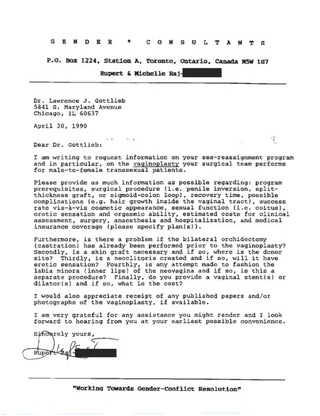 Download the full-sized PDF of Letter from Rupert Raj to Dr. Lawrence J. Gottlieb (April 20, 1990)