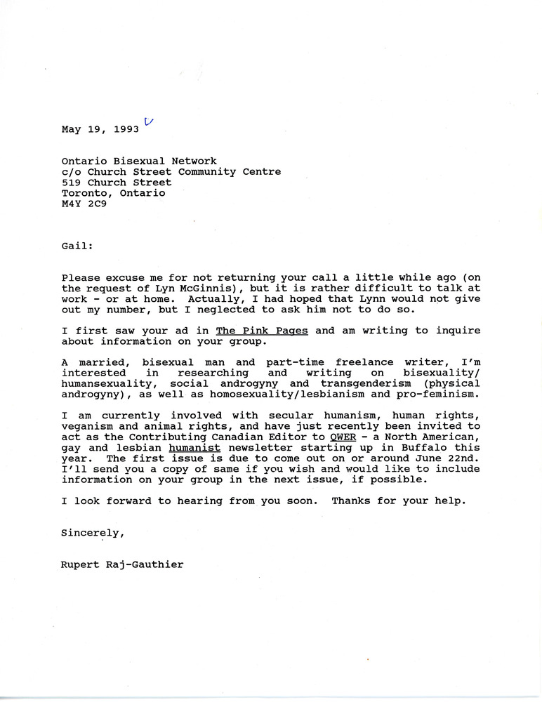 Download the full-sized PDF of Letter from Rupert Raj to Gail (March 19, 1993)