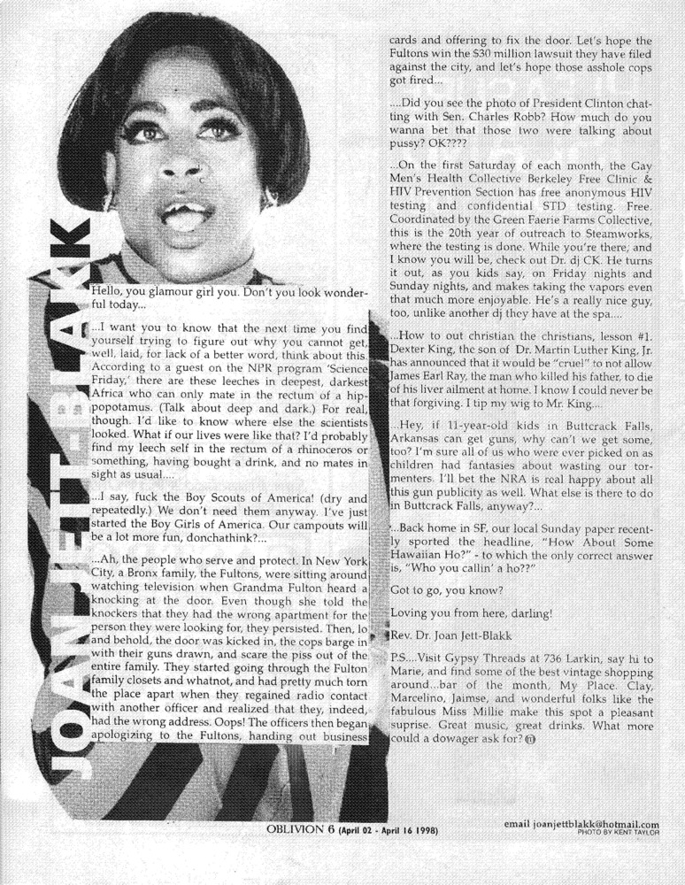 Download the full-sized PDF of Joan Jett Blakk Articles for Oblivion (1996-1998)