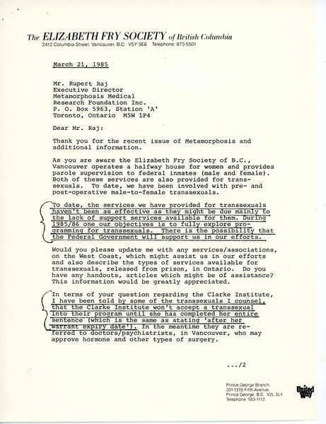 Download the full-sized image of Letter from Klause Kohlmeyer to Rupert Raj (March 21, 1985)