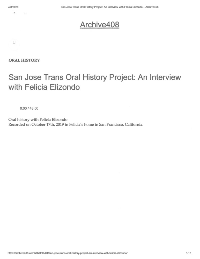 Download the full-sized PDF of San Jose Trans Oral History Project: An Interview with Felicia Elizondo