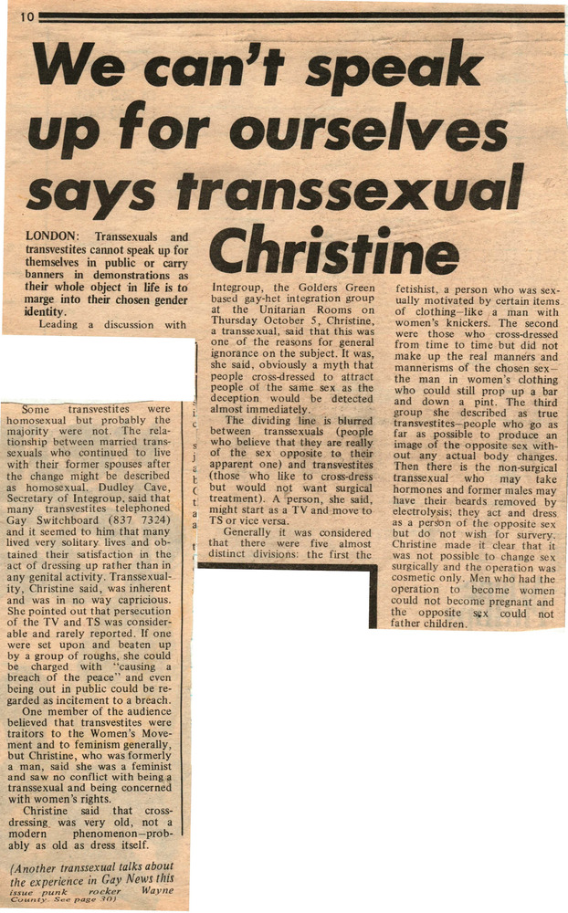 Download the full-sized PDF of We Can't Speak Up For Ourselves, Says Transsexual Christine