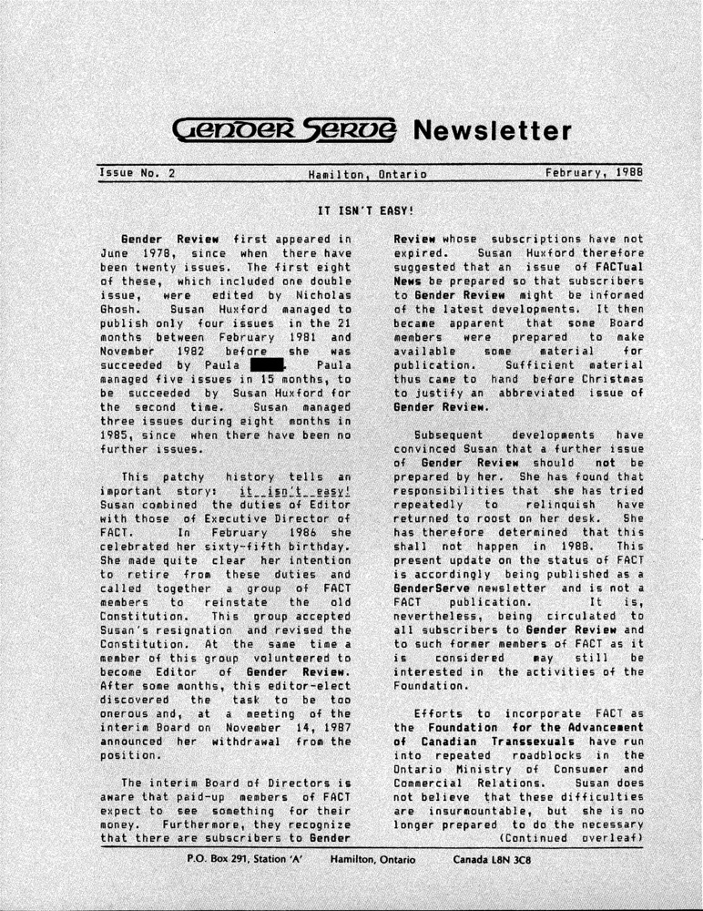 Download the full-sized PDF of GenderServe Newsletter Issue No. 2 (Winter 1988)