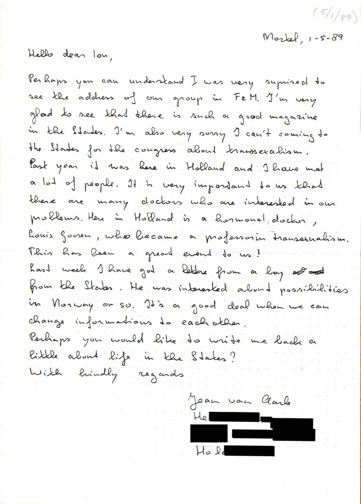 Download the full-sized PDF of Correspondence from Jean Aarle to Lou Sullivan (January 5, 1989)