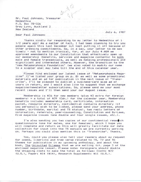 Download the full-sized image of Letter from Rupert Raj to Paul Johnson (July 6, 1987)