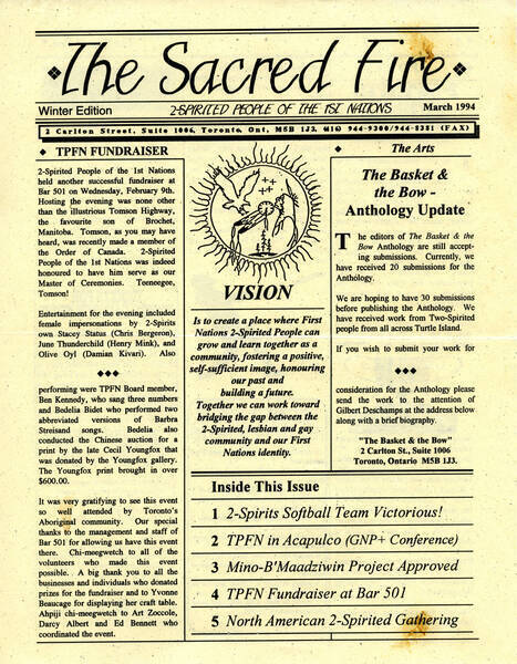 Download the full-sized image of 2-Spirited People of the 1st Nations Newsletter, The Sacred Fire, Winter edition, March 1994